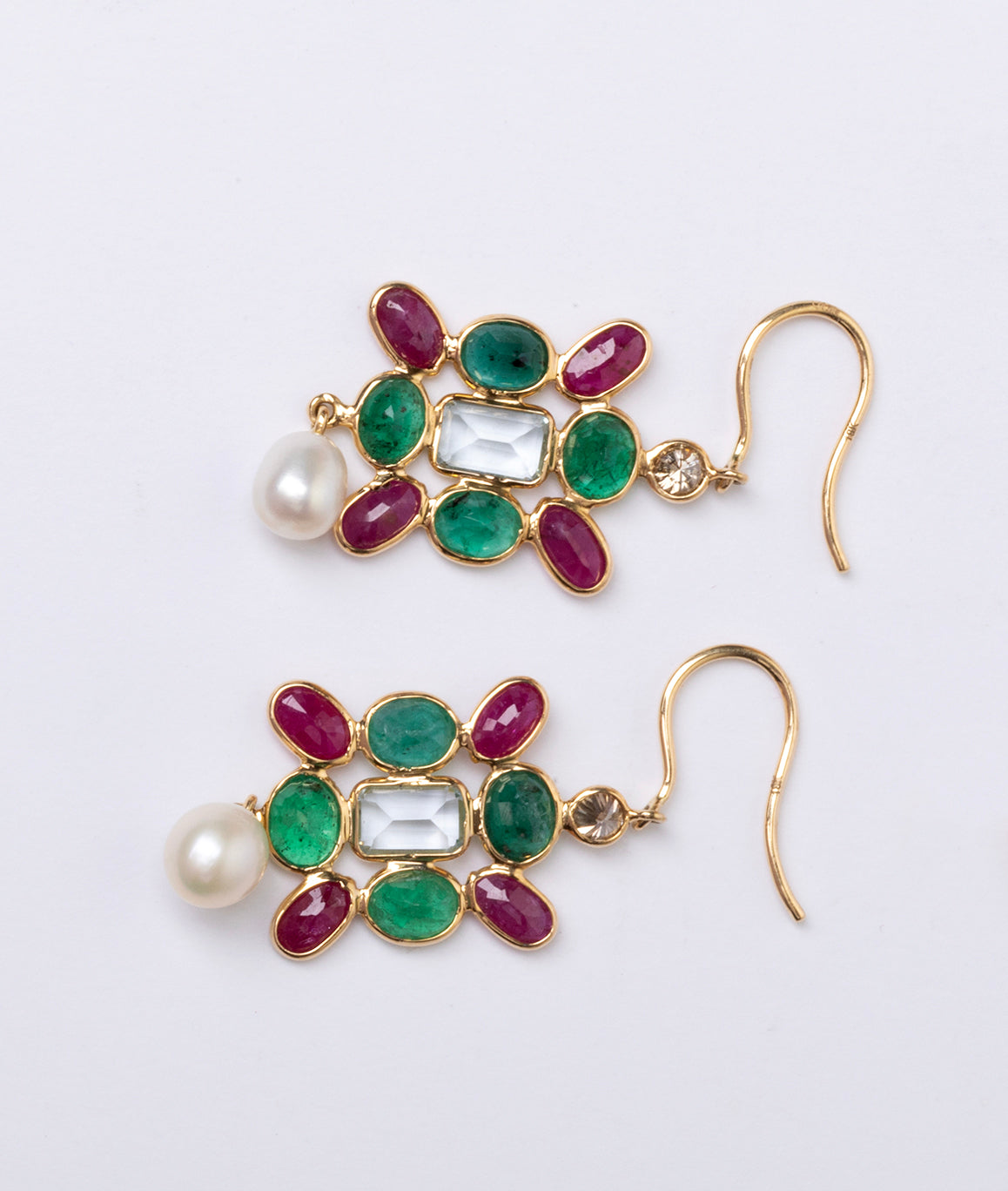 Royal Emerald and Ruby 18kt Gold Earrings For Women