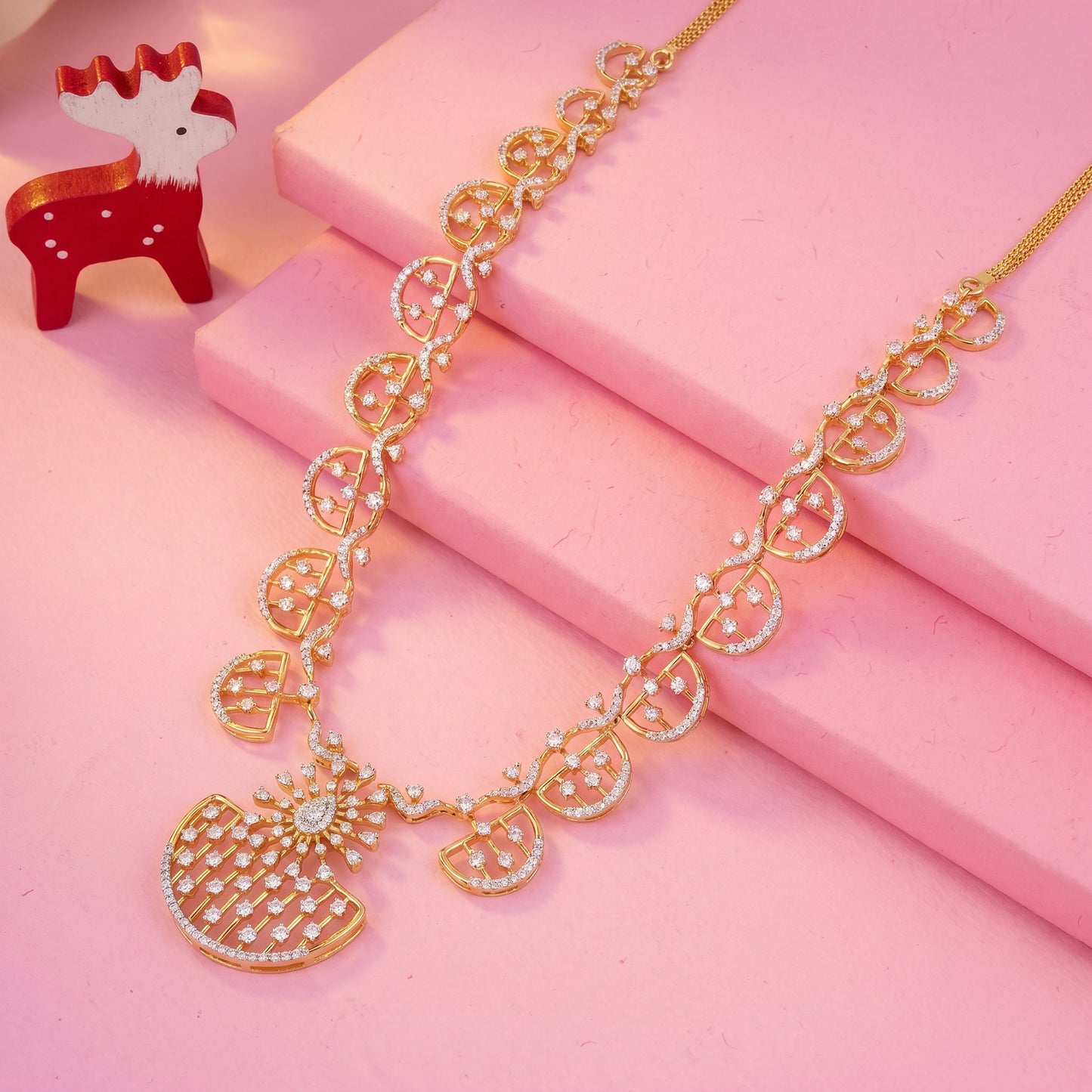 Sunburst 18kt Yellow Gold Bridal Diamond Pendant Necklace