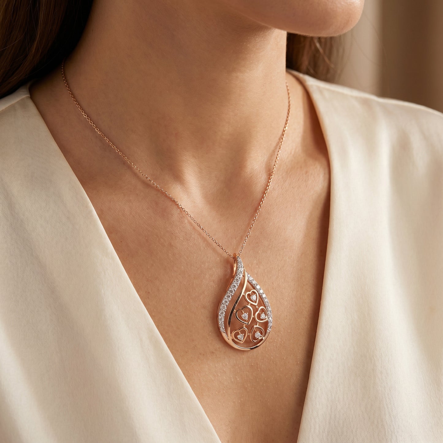 18KT Yellow Gold Diamond Heart Teardrop Pendant Women