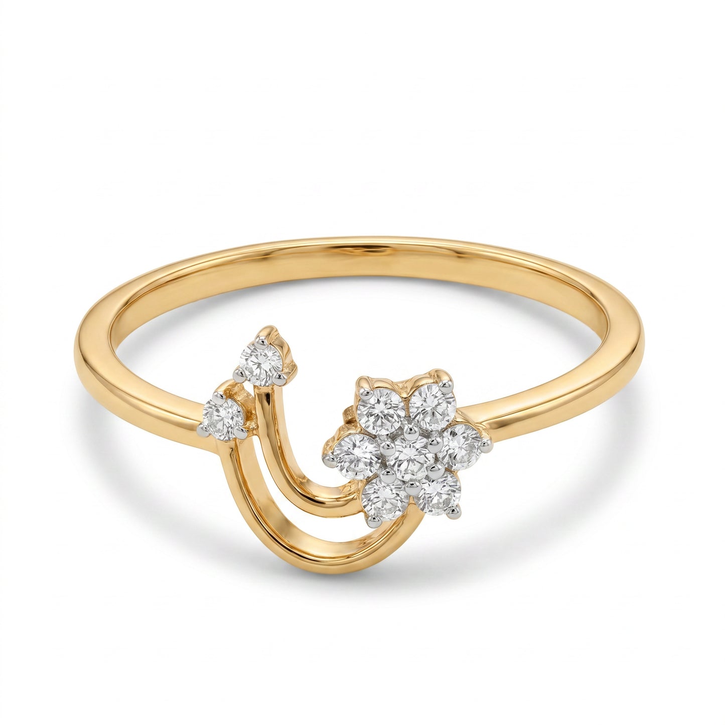 18KT Yellow Gold Diamond Floral Ring for Women