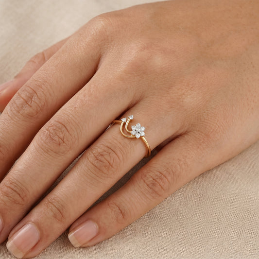 18KT Yellow Gold Diamond Floral Ring for Women