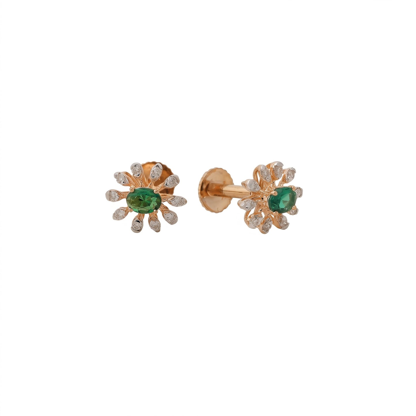 18Kt Emerald Green Diamond Stud Earrings For Women