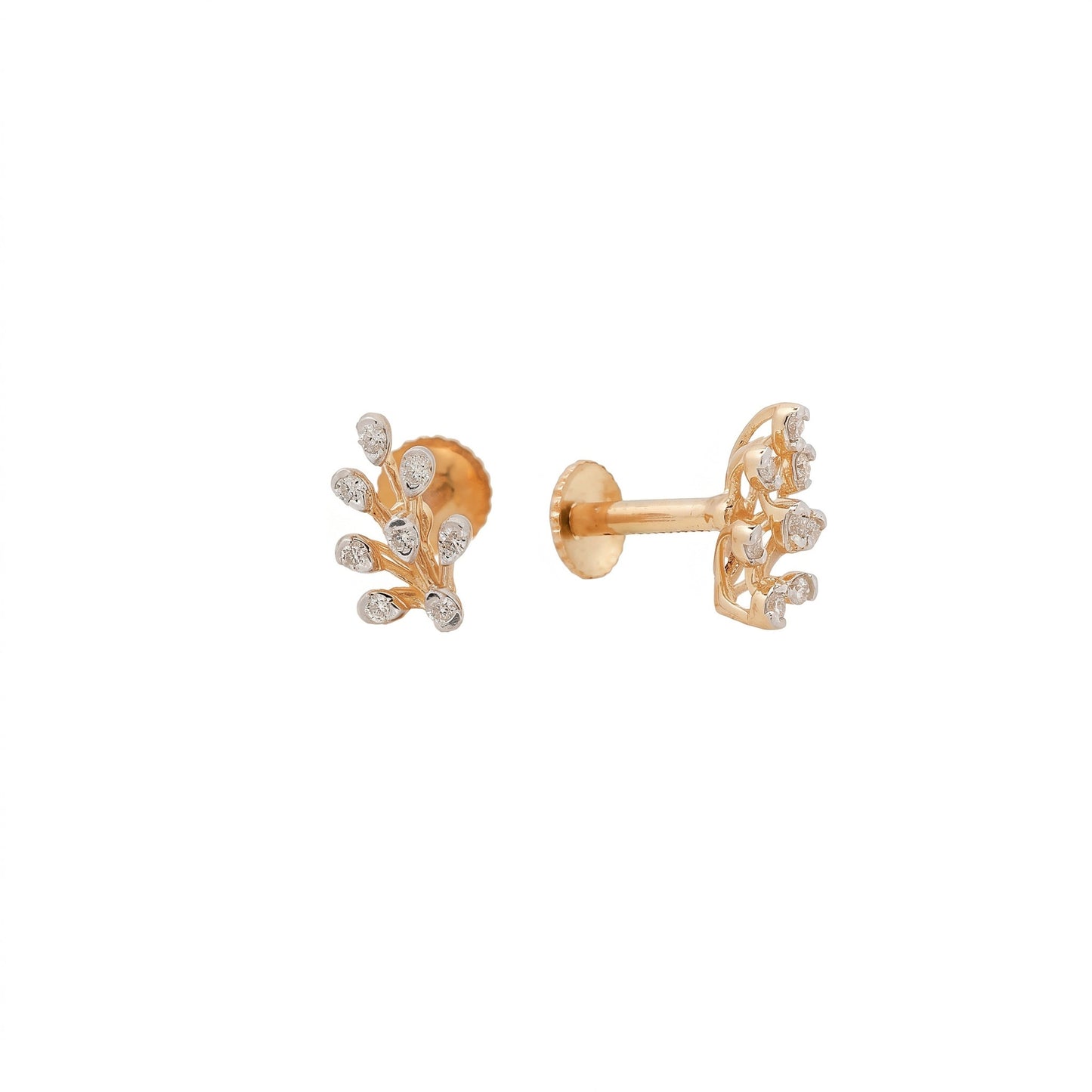 18Kt Rose Gold Leaf Diamond Stud Earrings for Women