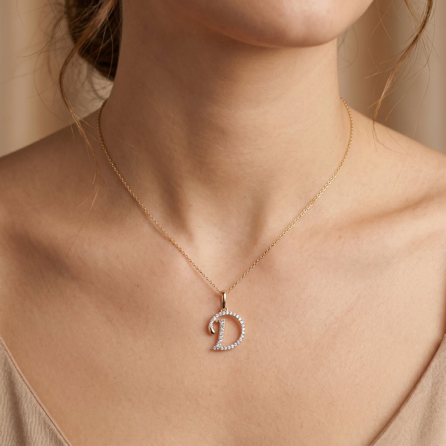 18KT Gold Diamond Initial "D" Pendant For Women