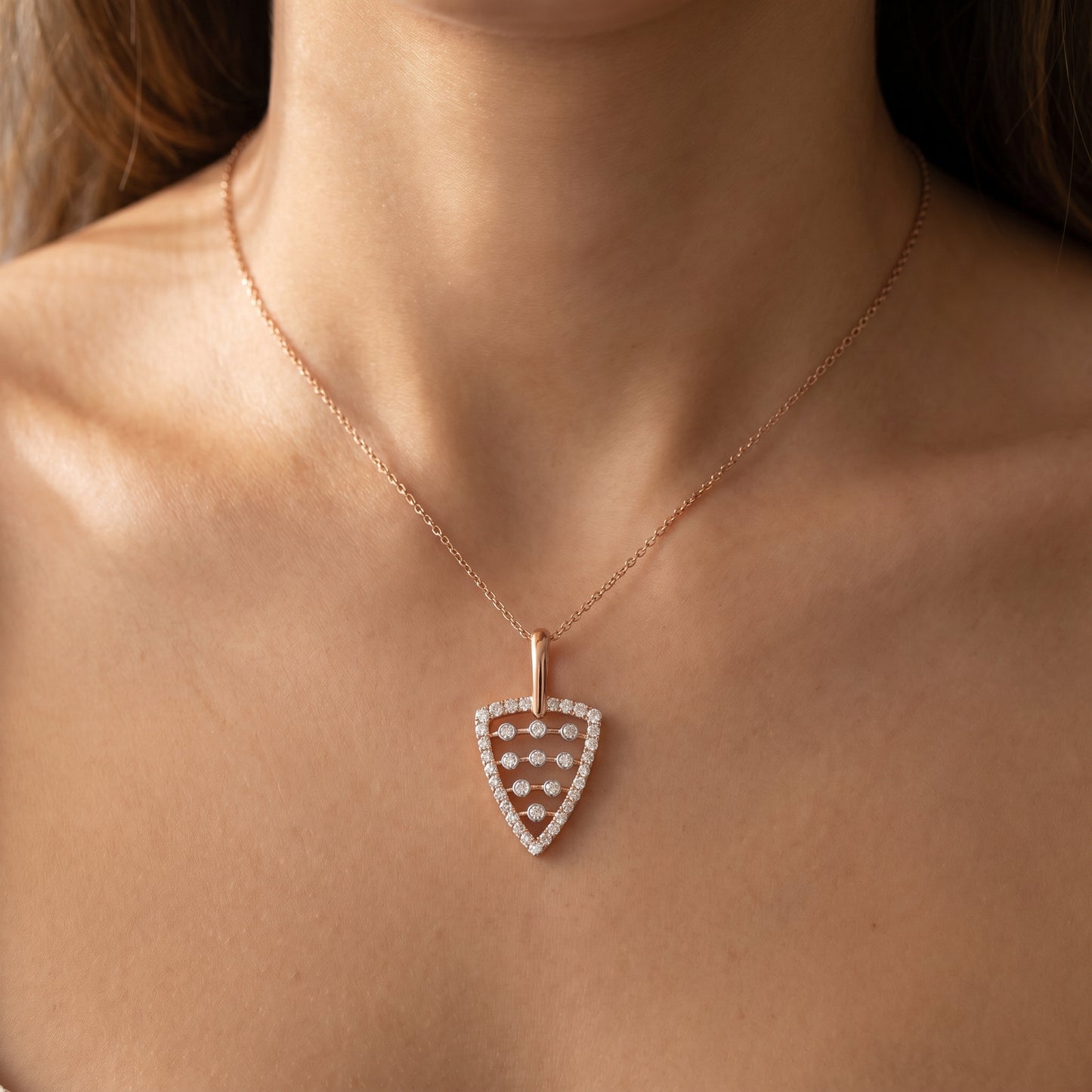 18KT Rose Gold Shield Diamond Pendant for Women
