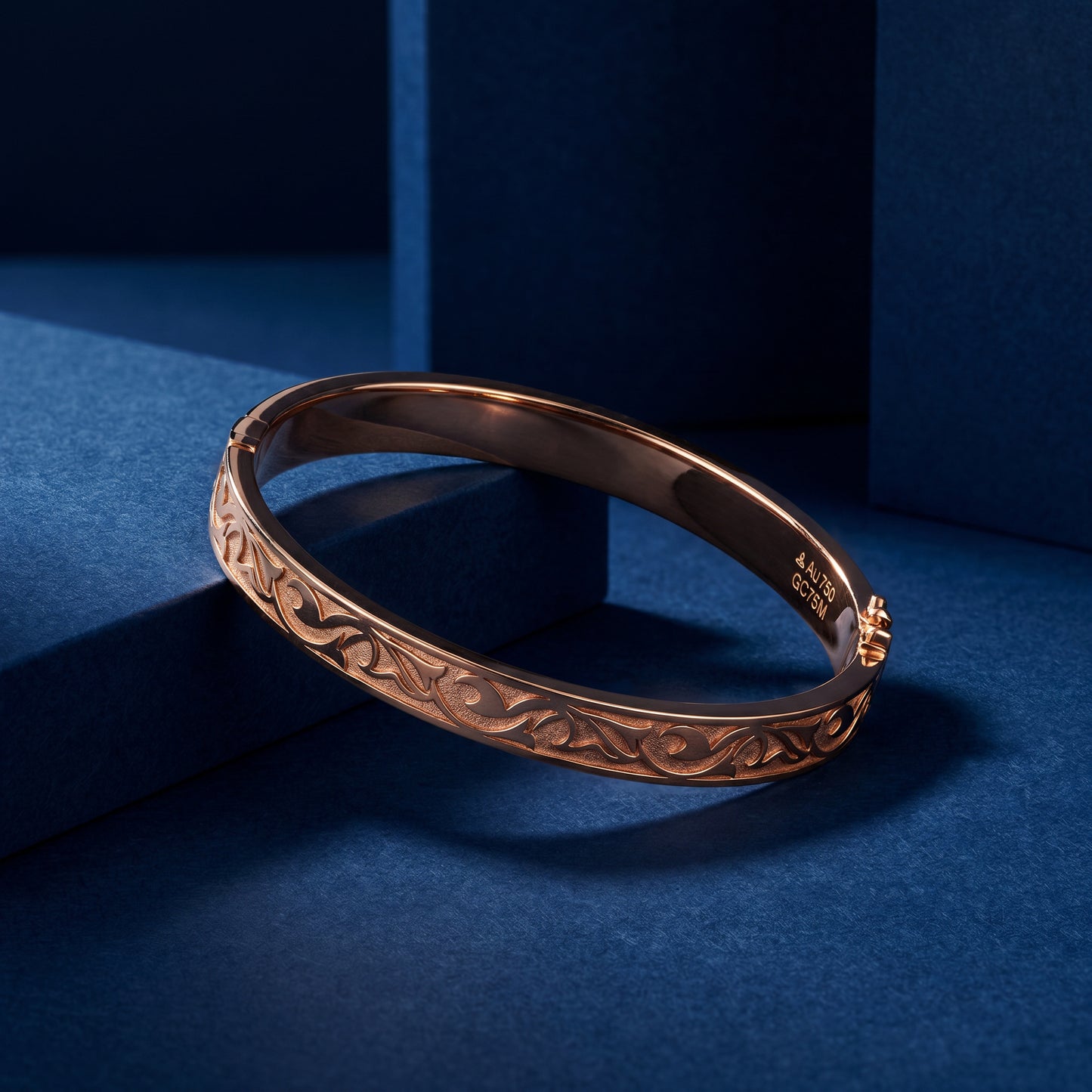 18KT Rose Gold Engraved Bangle Bracelet for Men