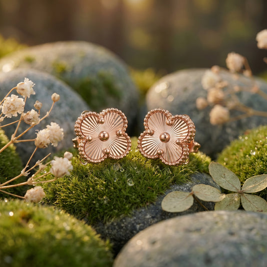 18KT Rose Gold Clover Stud Earrings for Women