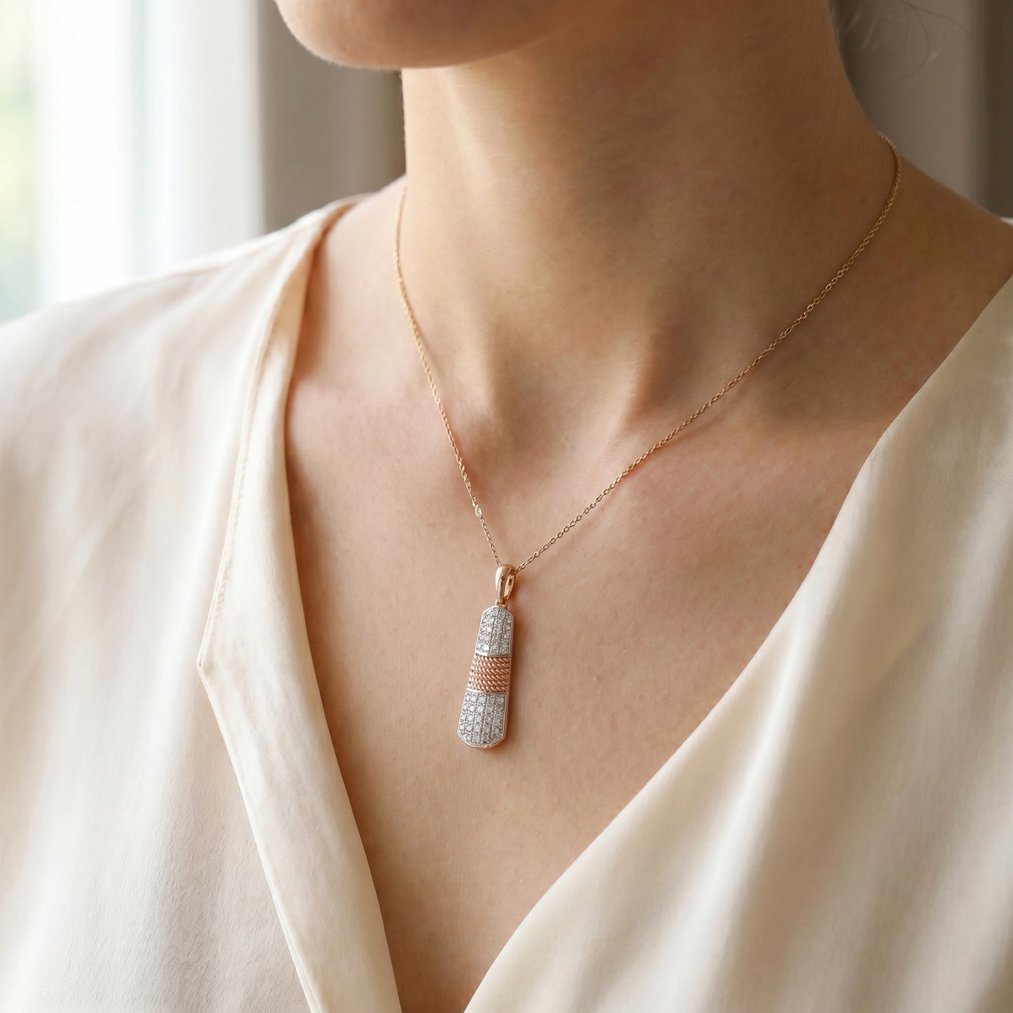 18KT Rose Gold Diamond Textured Pendant for Women