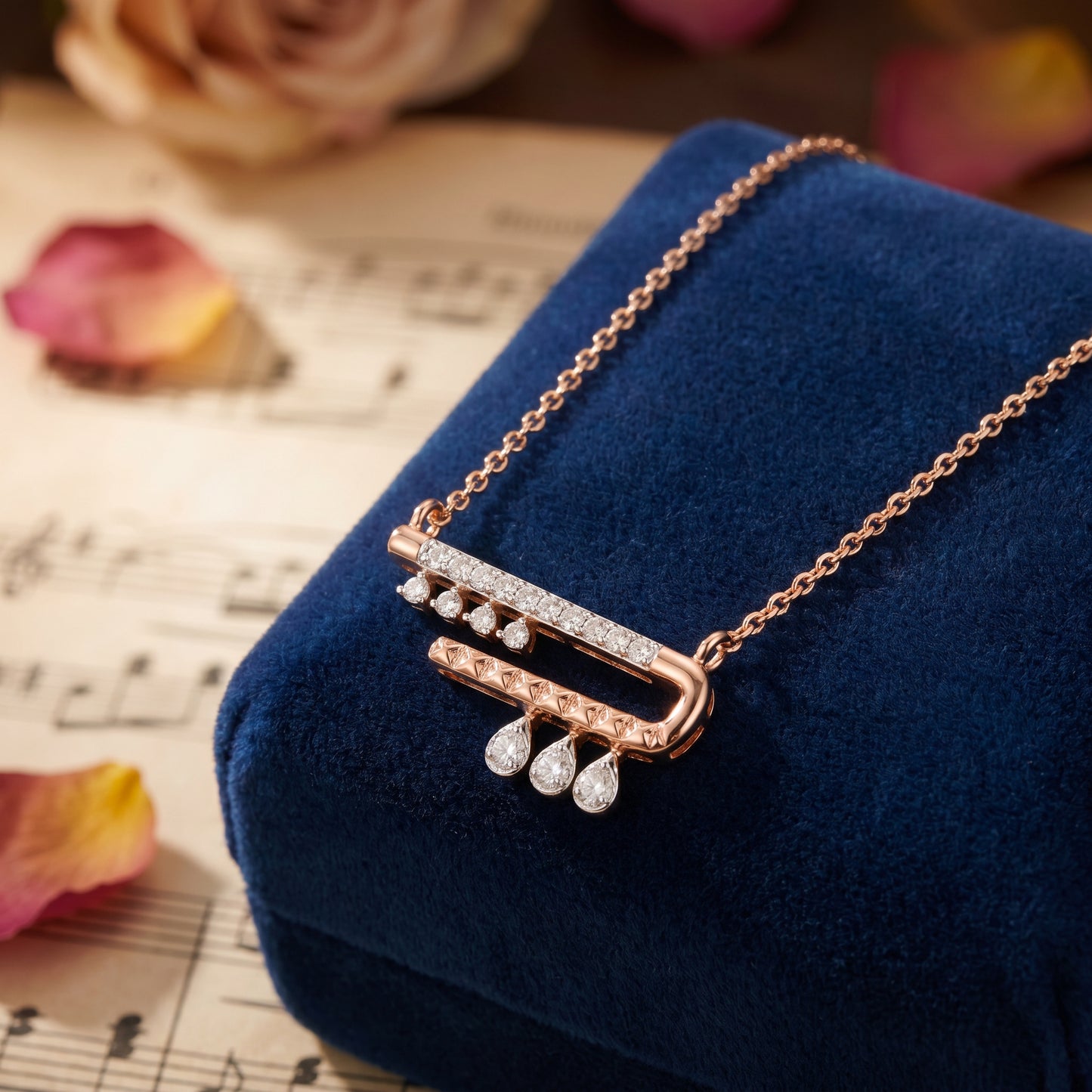 18KT Rose Gold Diamond Bar Necklace for Women