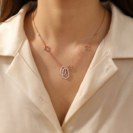 18KT Rose Gold Diamond Clover Necklace for Women