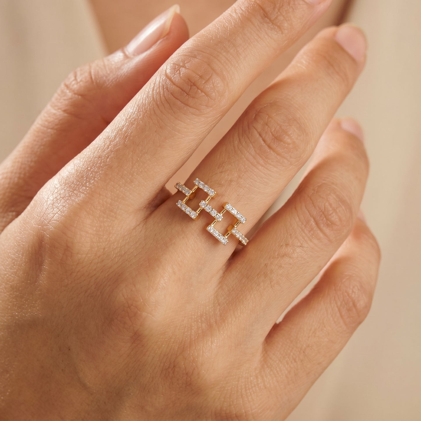18KT Rose Gold Diamond Geometric Open Ring for Women