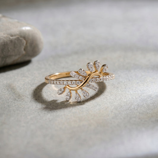 18KT Yellow Gold Diamond Spray Ring For Women