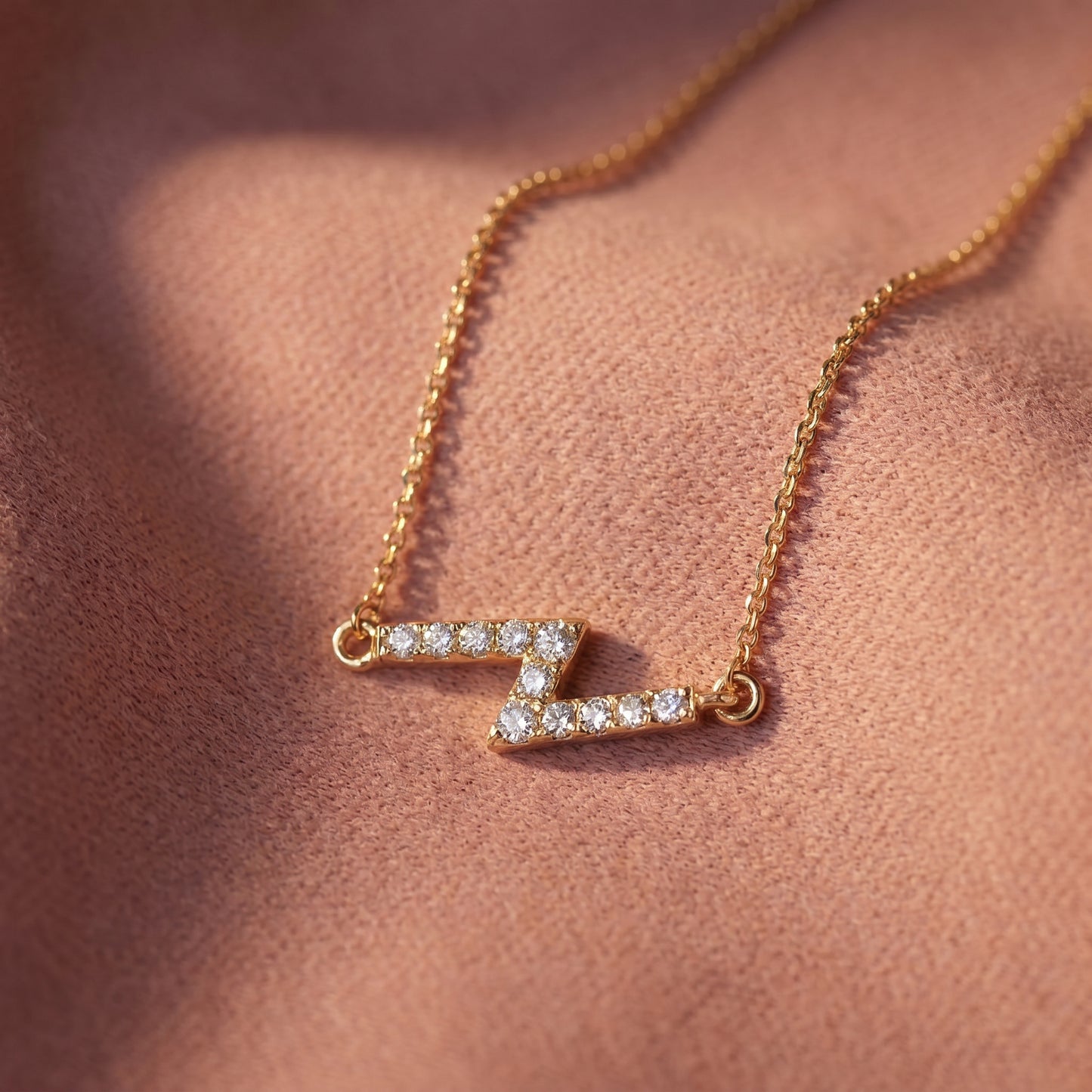 18KT Gold Diamond Lightning Bolt Pendant Chain