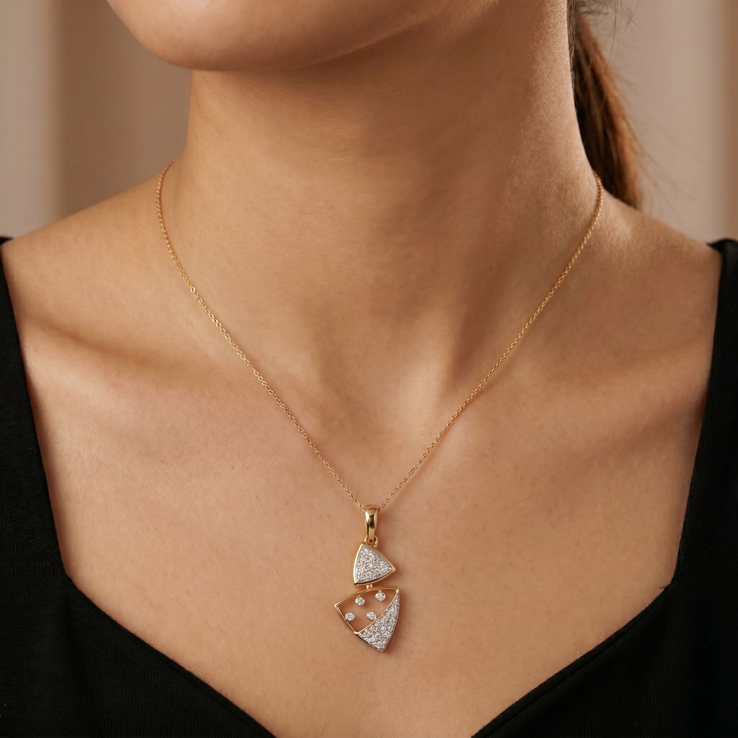 18KT Gold Diamond Geometric Triangle Pendant