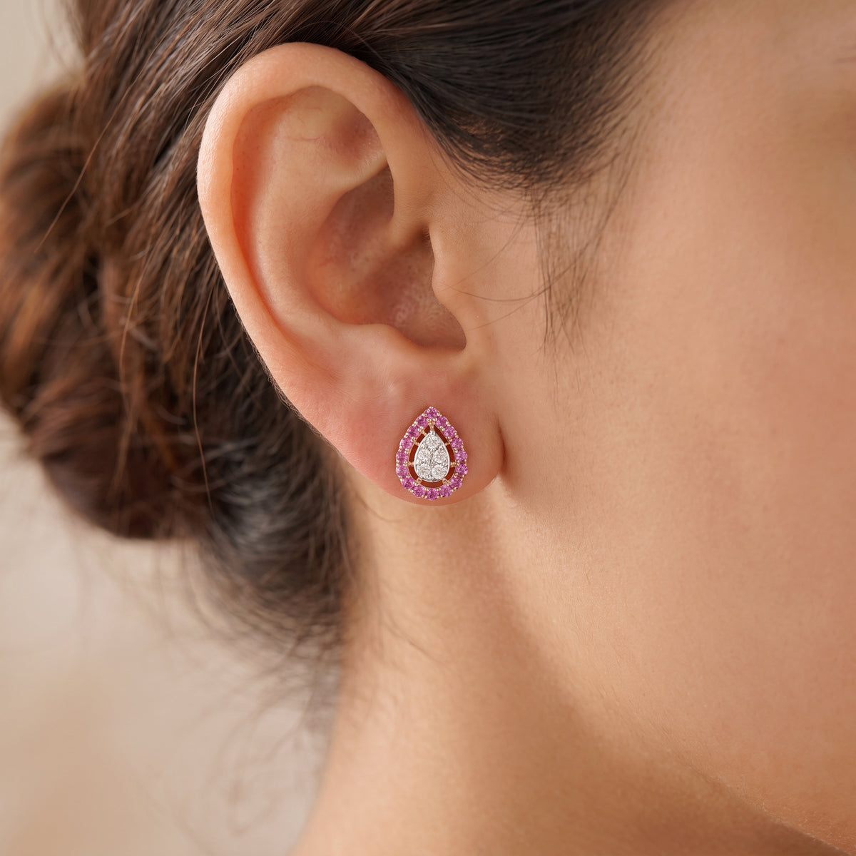 18KT Gold Diamond Color Stone Stud Earrings for Women