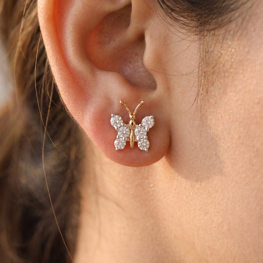 18KT Gold Diamond Butterfly Stud Earrings for Women