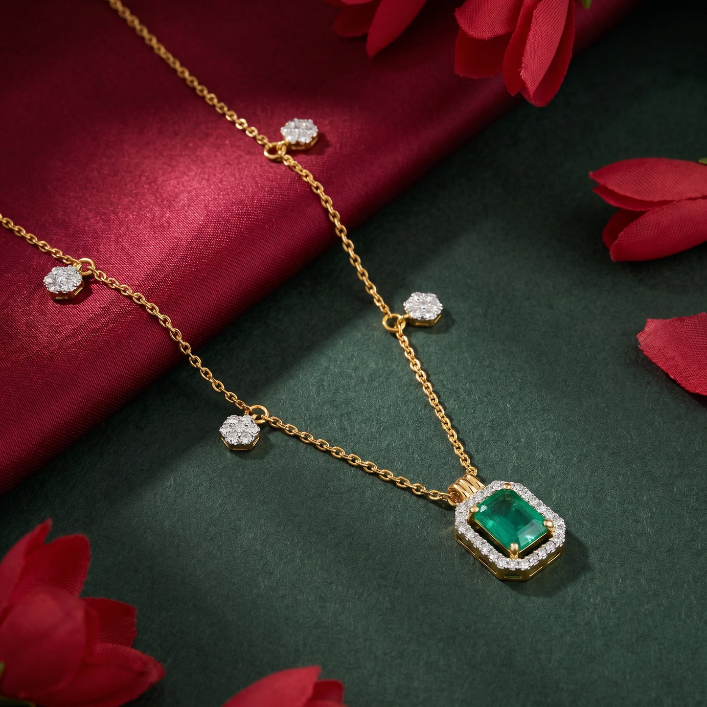 Aura Emerald & Diamond Charm 18kt Gold Necklace