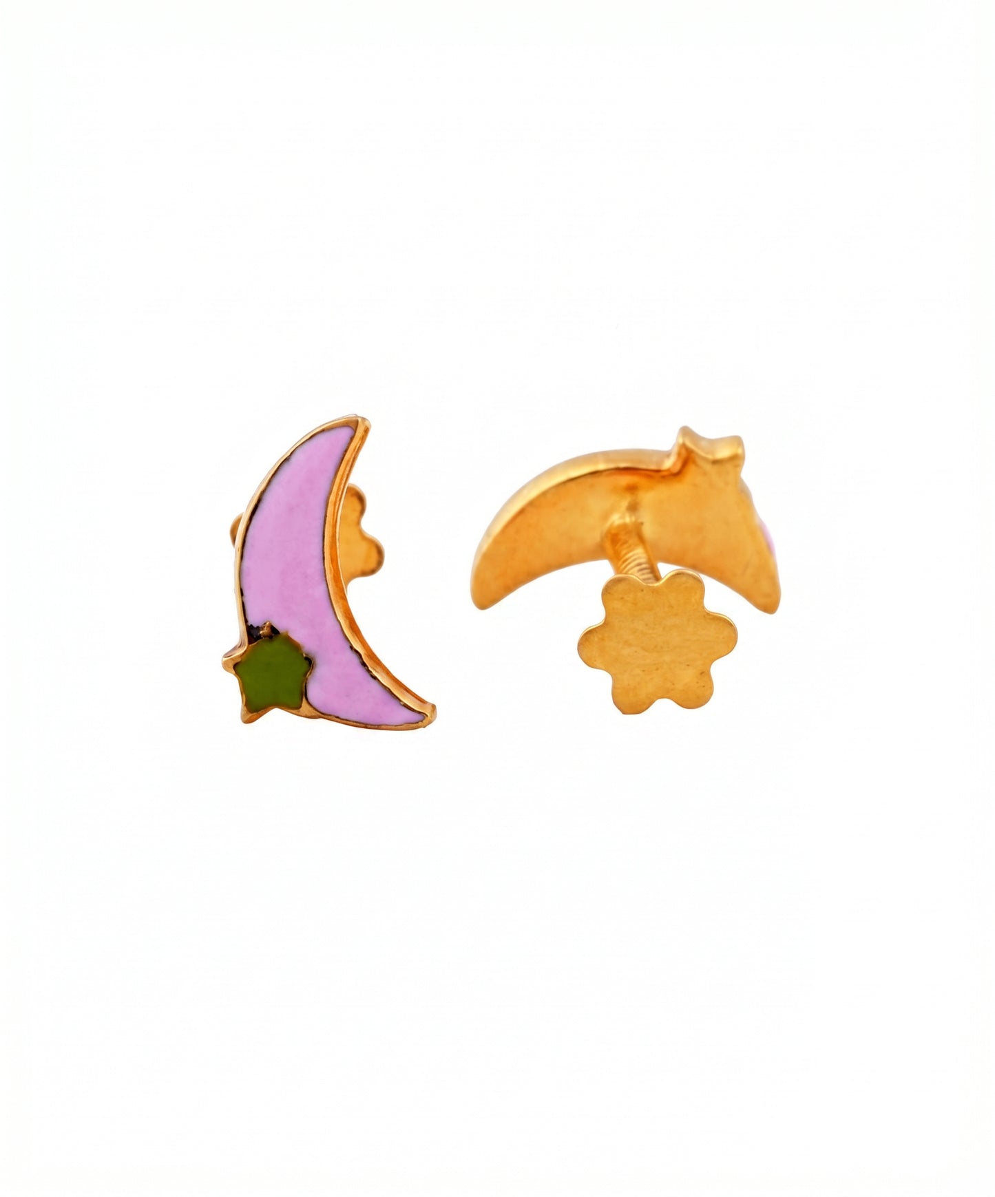 Chaand Kids Moon & Star Enamel Earrings 18kt Gold