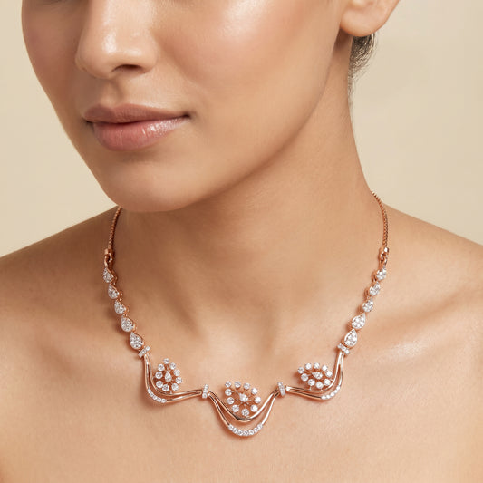Bahaar Diamond Floral 18kt Gold V Necklace
