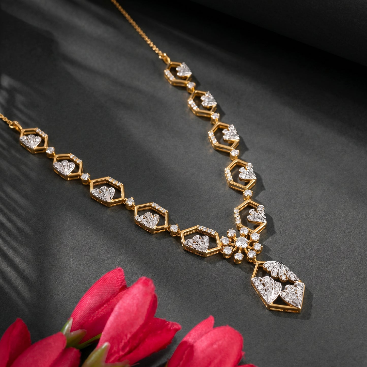 Mayuri Diamond Feather Hexagon Drop 18kt Two-Tone Gold Necklace