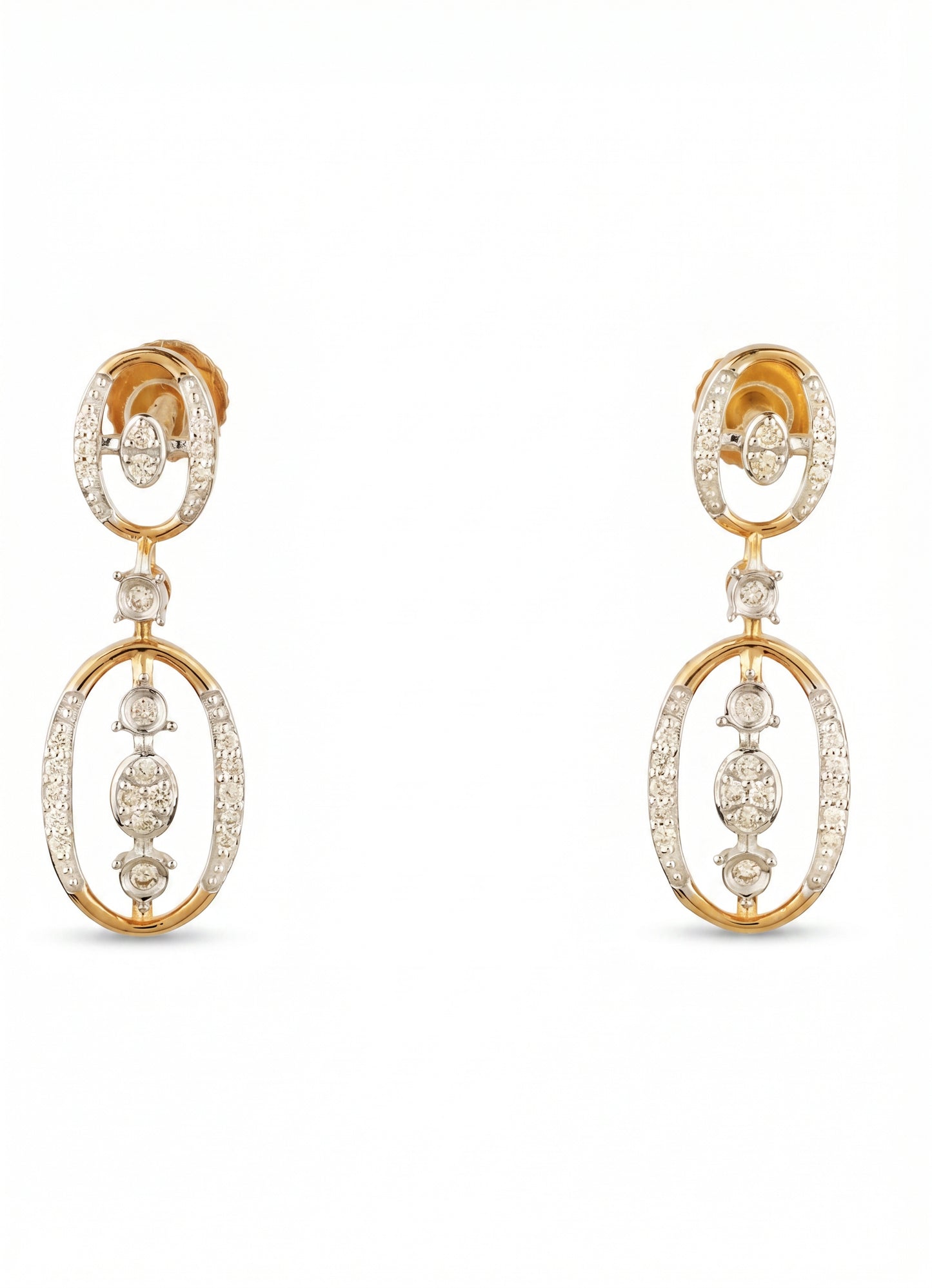 18Kt Gold Oval Diamond Dangler Earrings for Women
