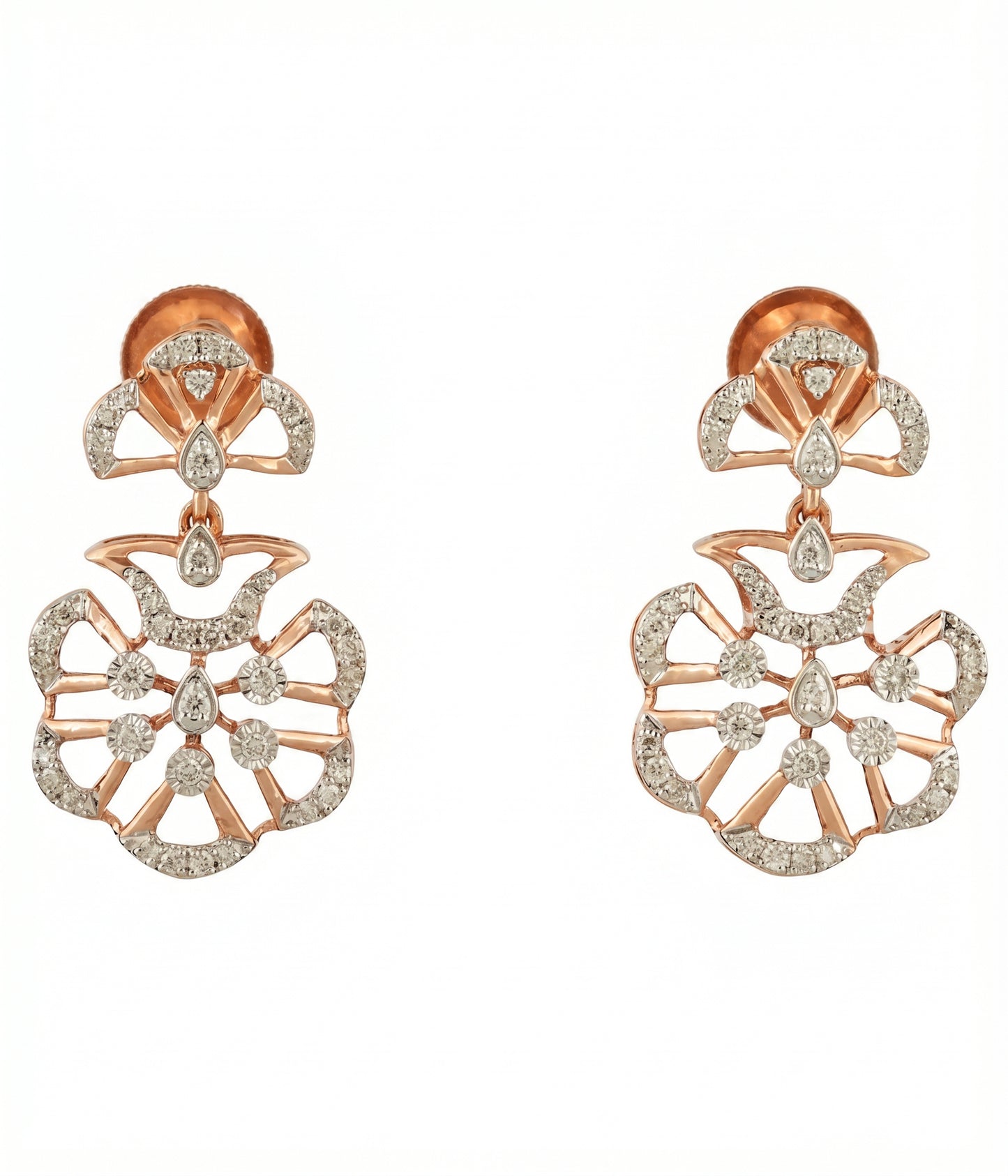 18Kt Rose Gold Floral Diamond Earrings for Women