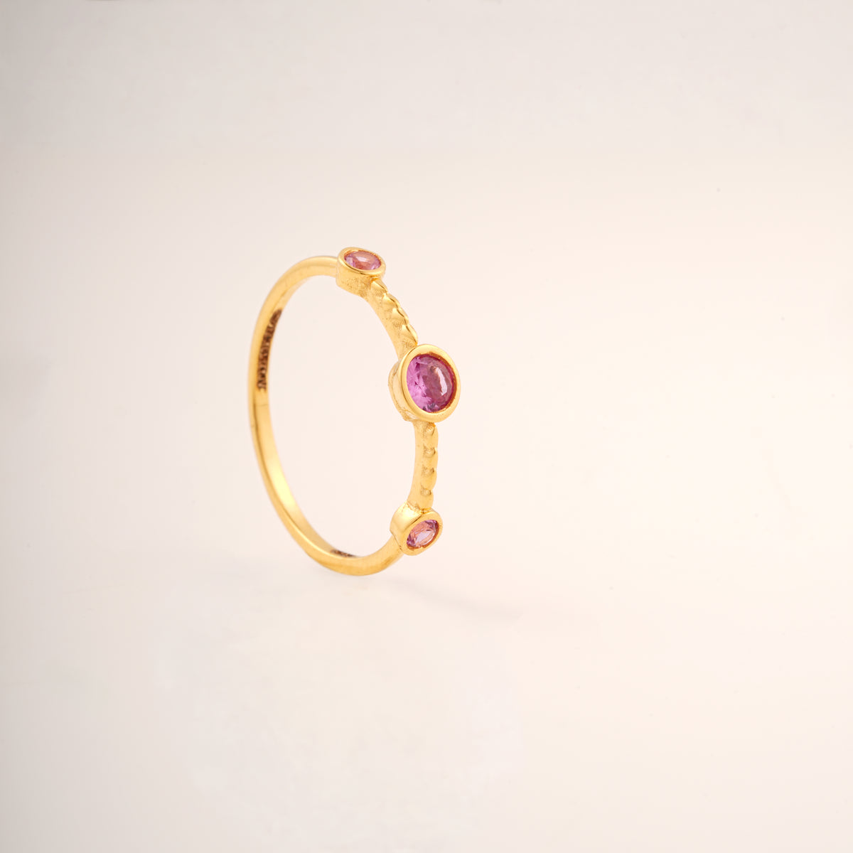 Three Stone Pink Gemstone 18KT Ring