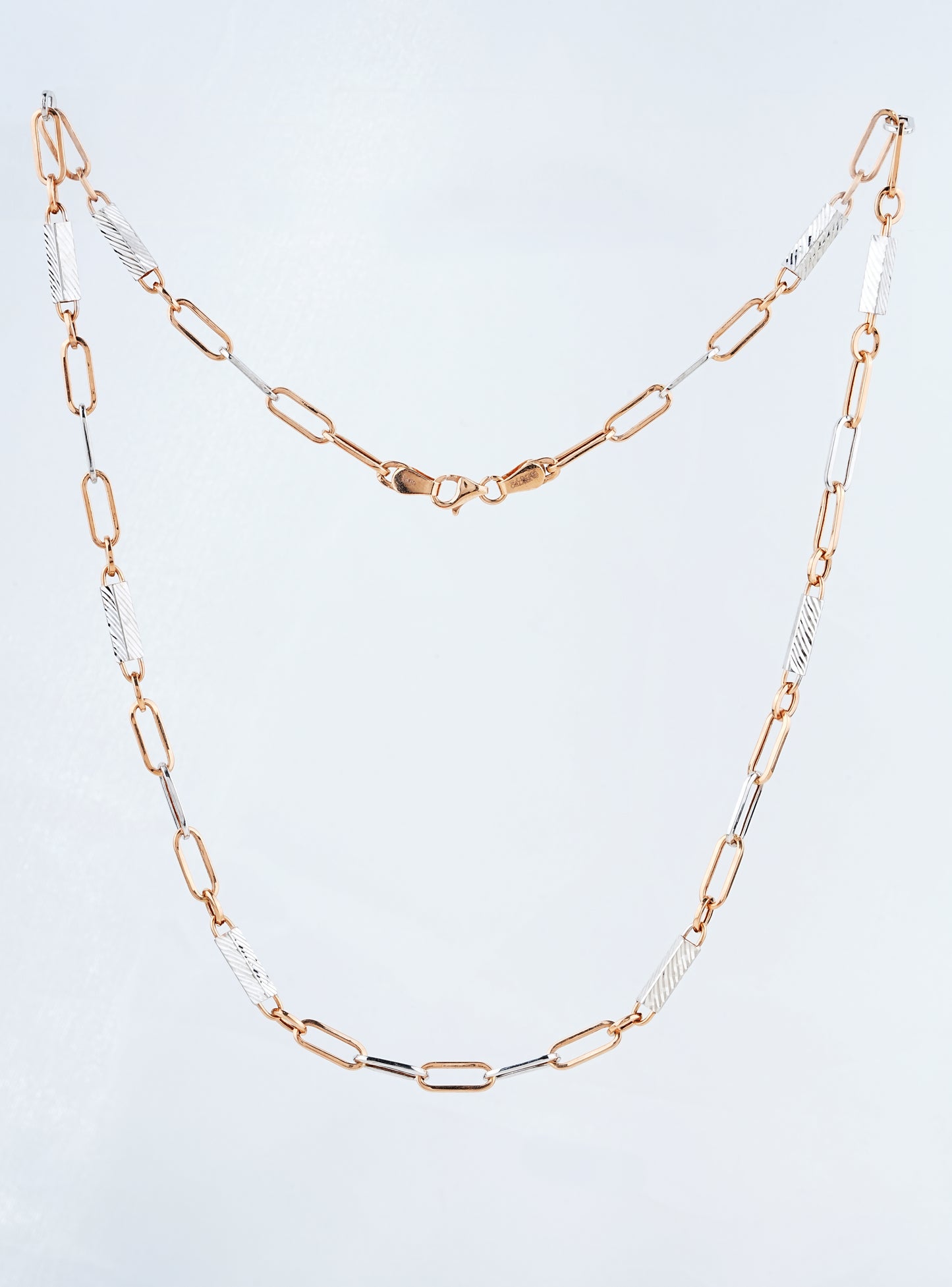 18kt Two-Tone Gold Diamond-Cut Bar Chain for Men