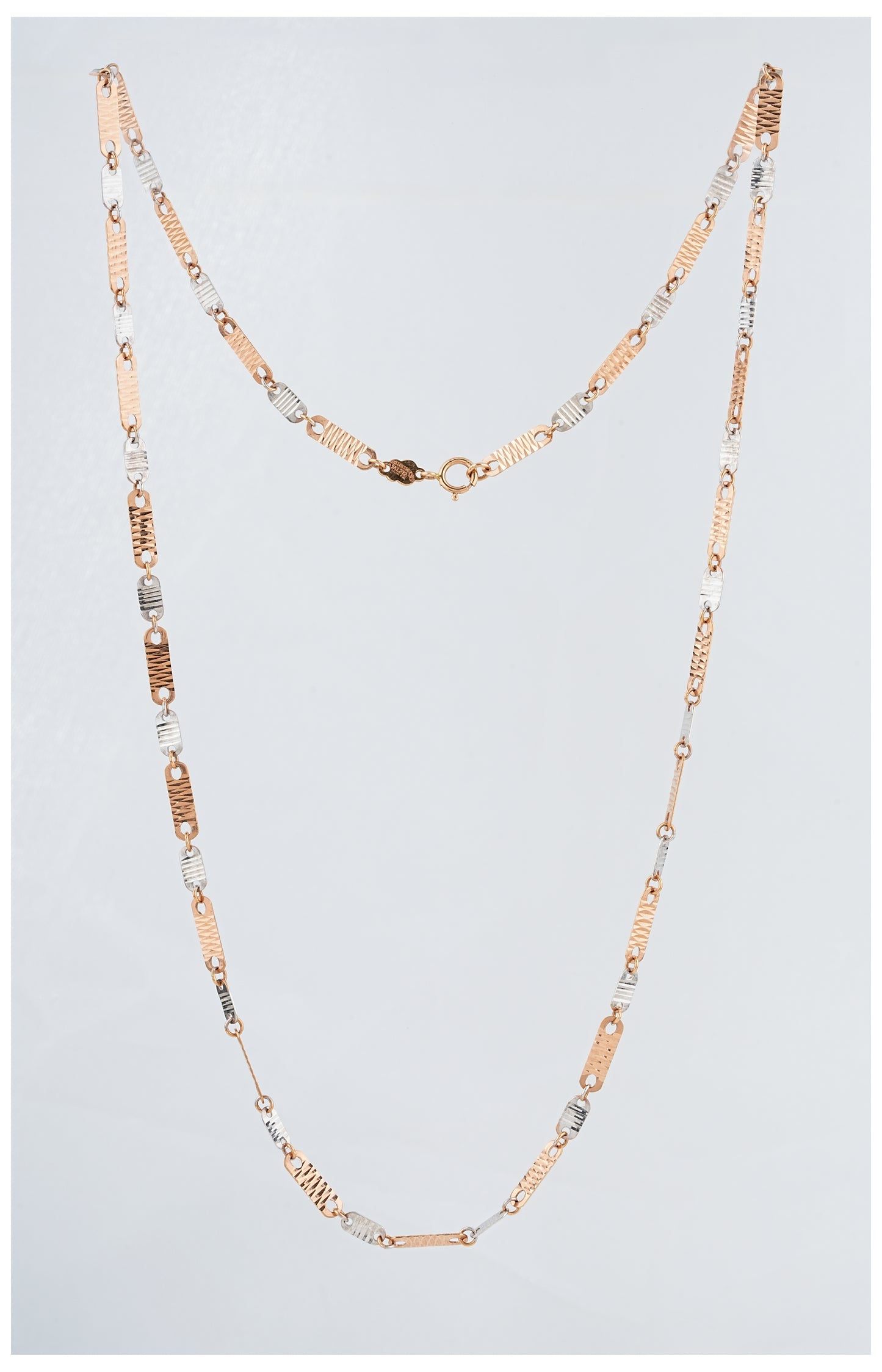 18kt Textured Flat Bar Link Two-Tone Gold Chain for Men