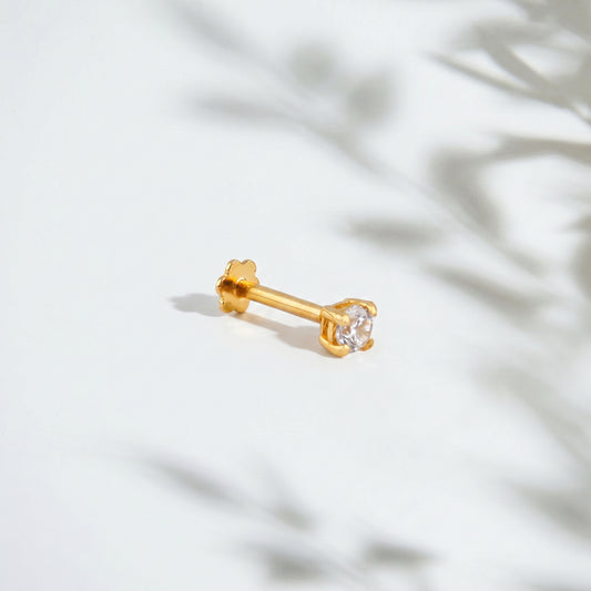 18Kt Gold White stone Single Stud Earring for Men