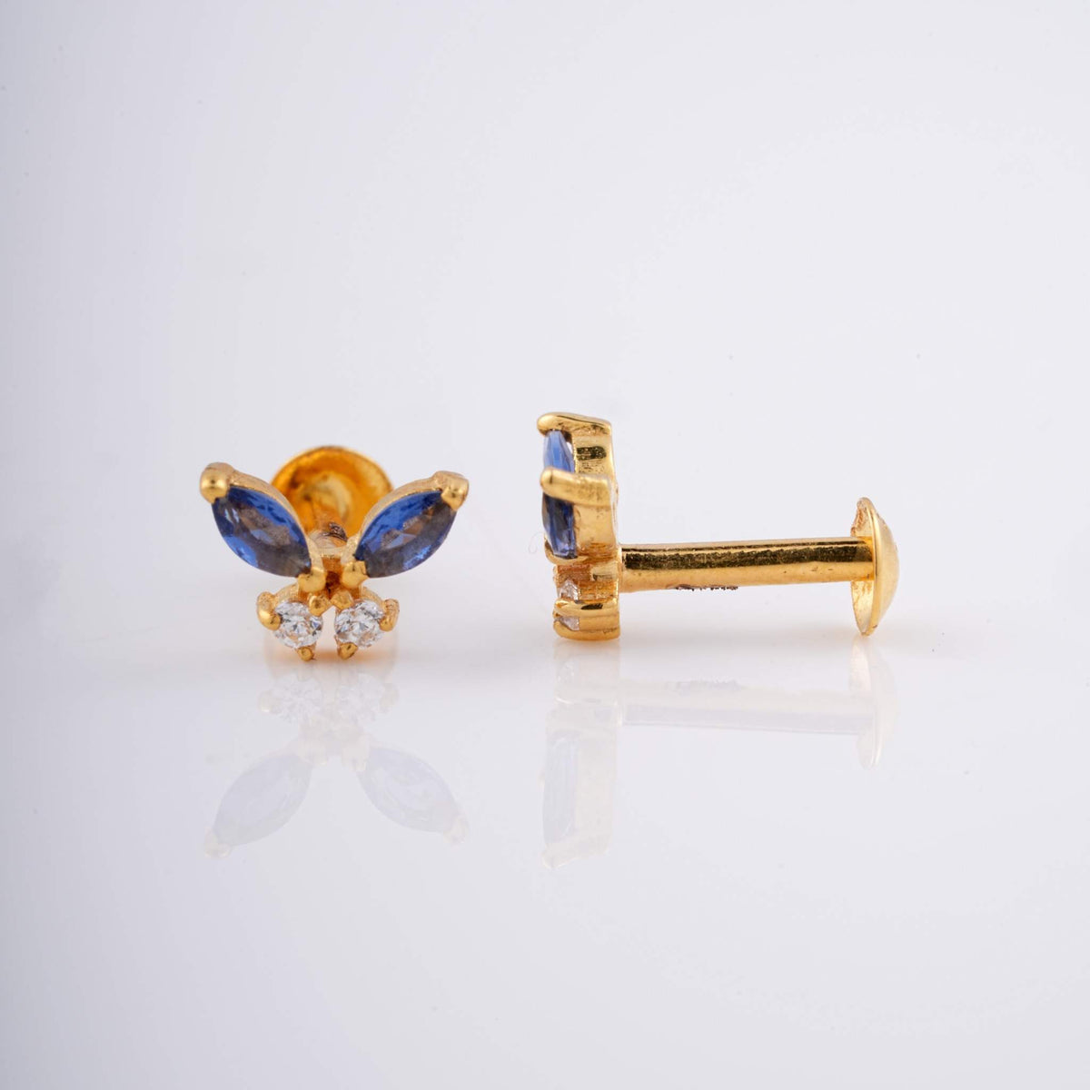 Yellow Gold Blue Stone 18KT Diamond Stud Earring