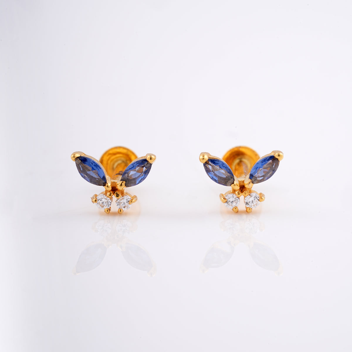 18KT Blue Gemstone Butterfly Stud Earrings