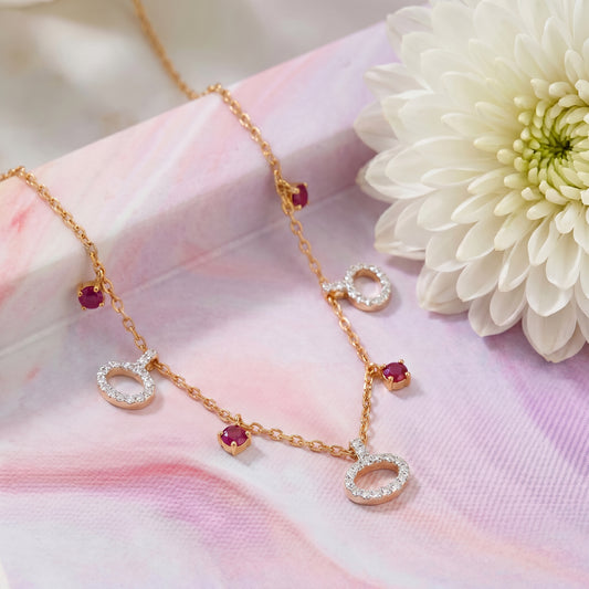 Mehraan 18kt Gold Diamond & Ruby Charm Necklace for Women