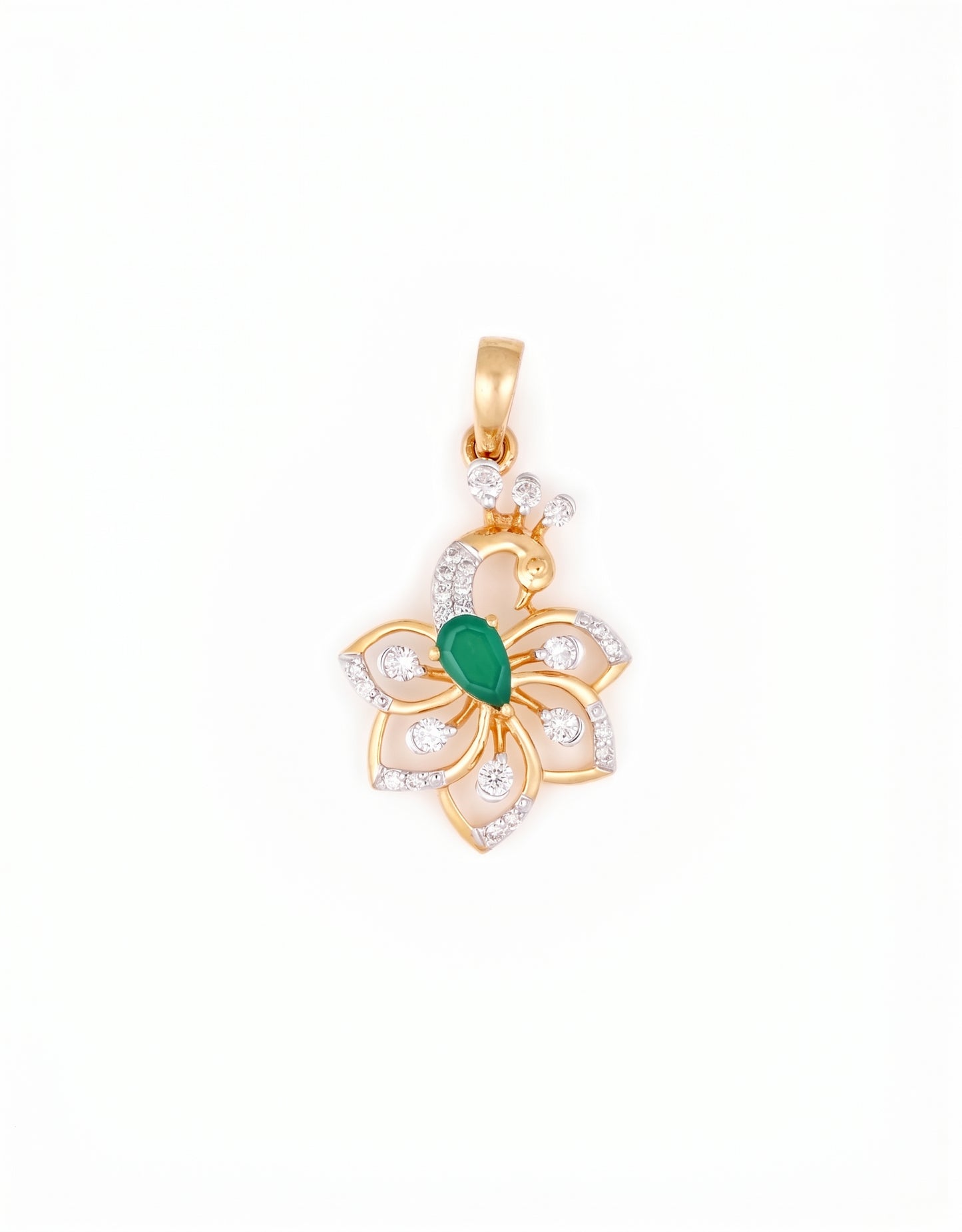 18kt Gold Peacock Diamond Daily Wear Pendant for Women