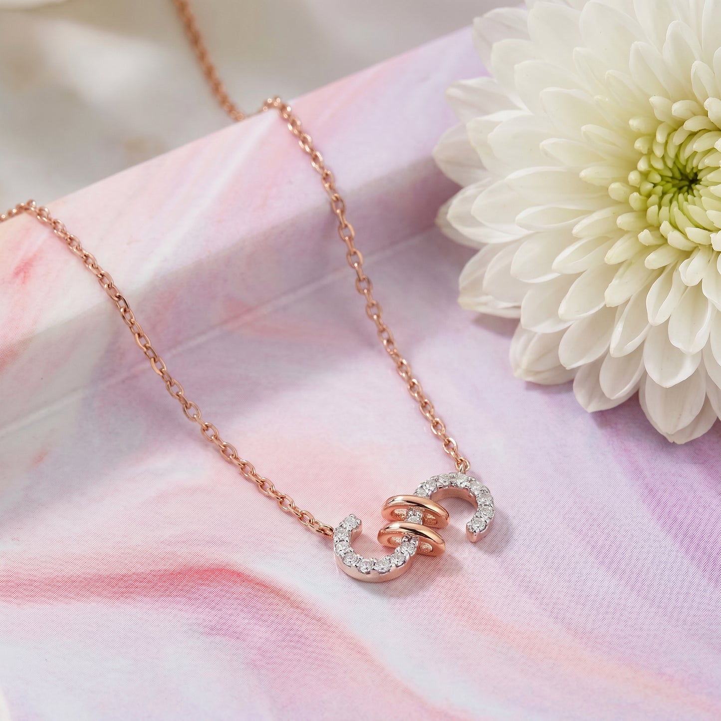 18kt Rose Gold Diamond Double Loop Necklace for Women
