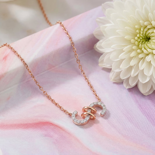 18kt Rose Gold Diamond Double Loop Necklace for Women