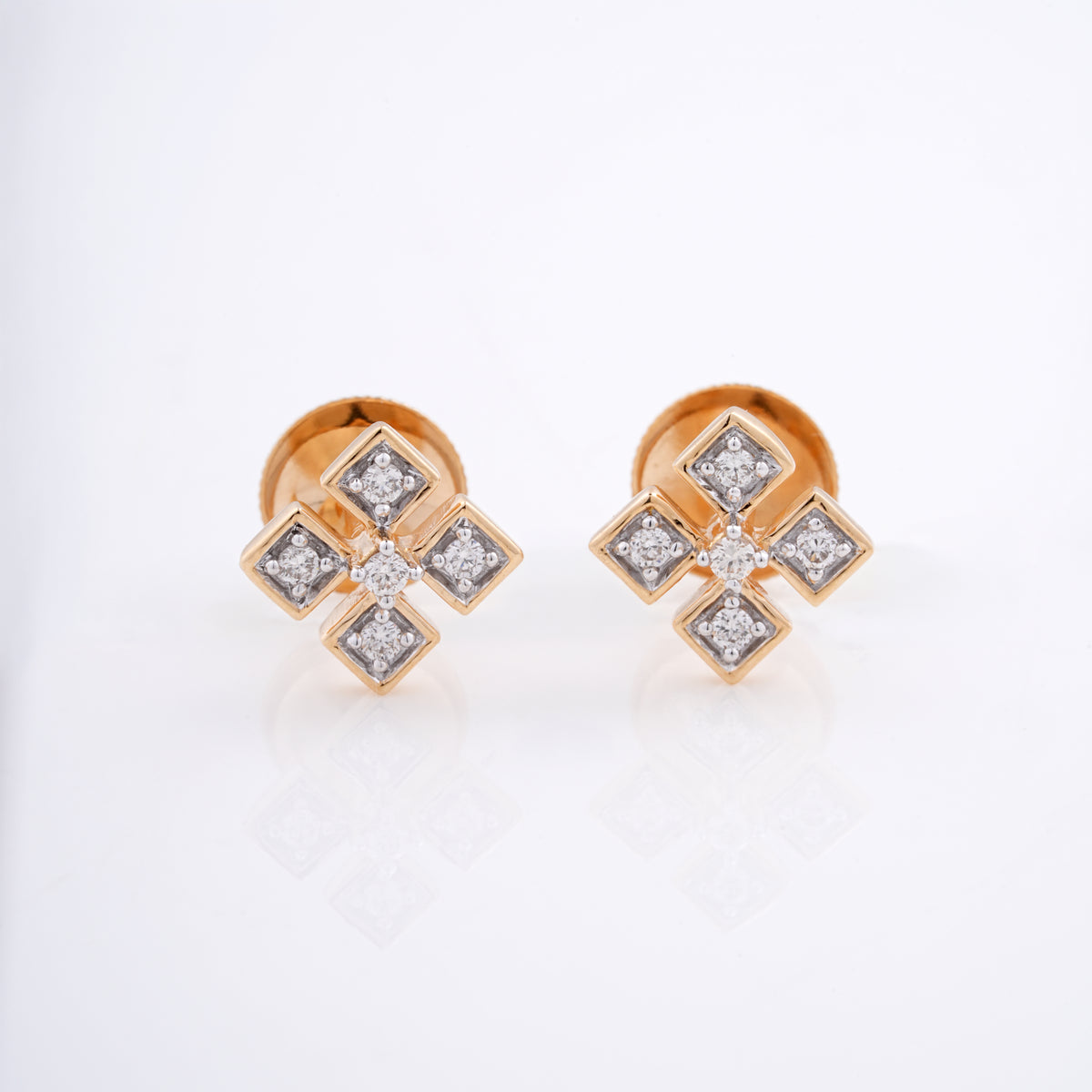 Cross Motif Diamond 18KT Stud Earrings