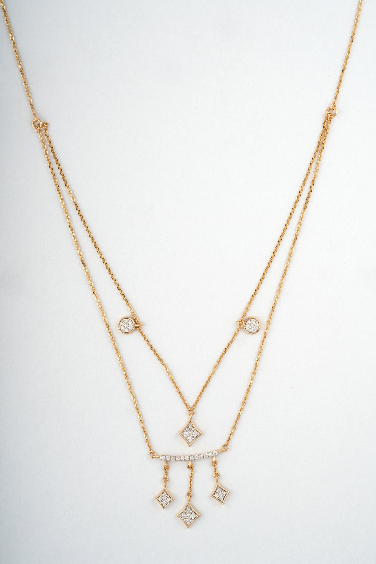 18KT Diamond Bar Tassel Party Wear Necklace