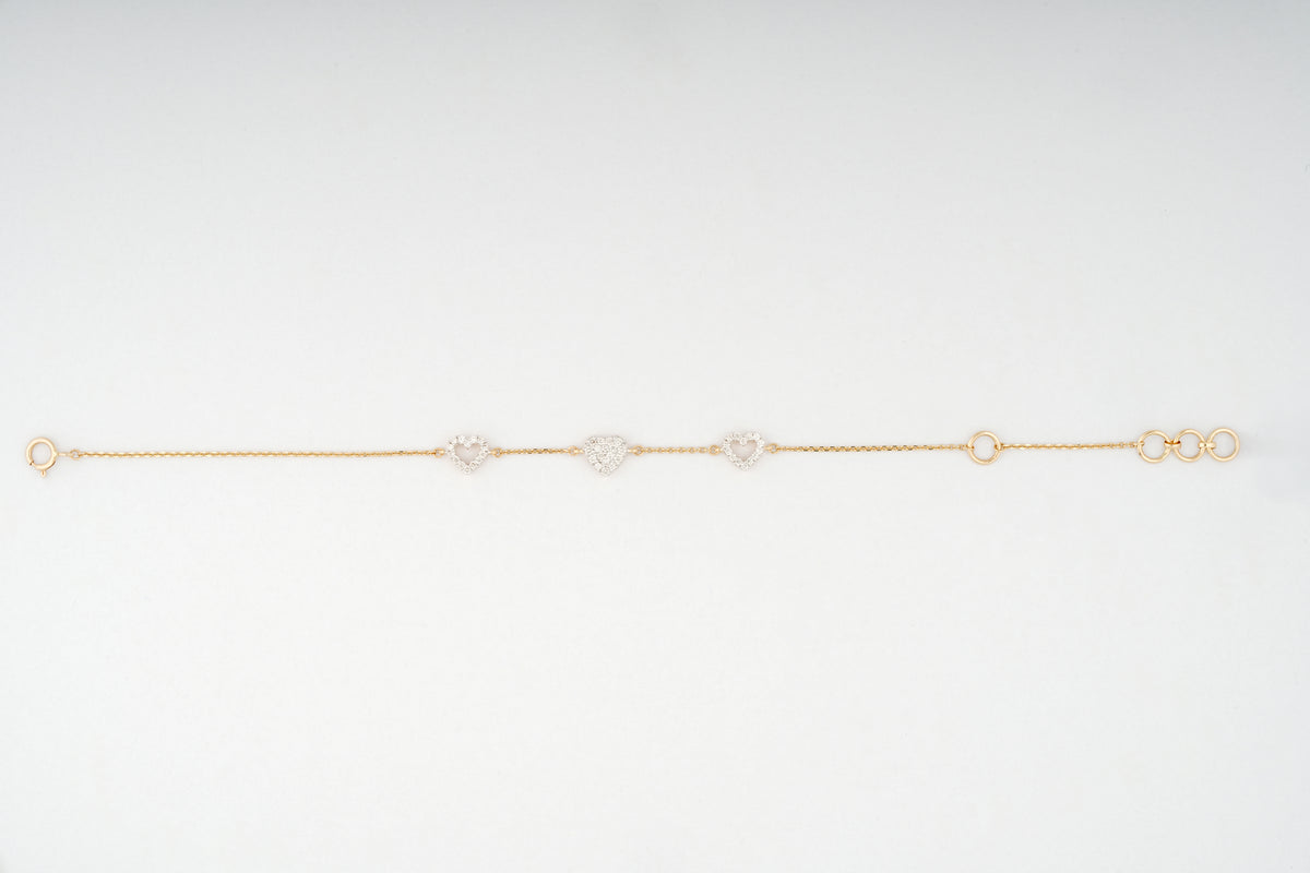 Triple Heart Diamond Chain 18KT Bracelet