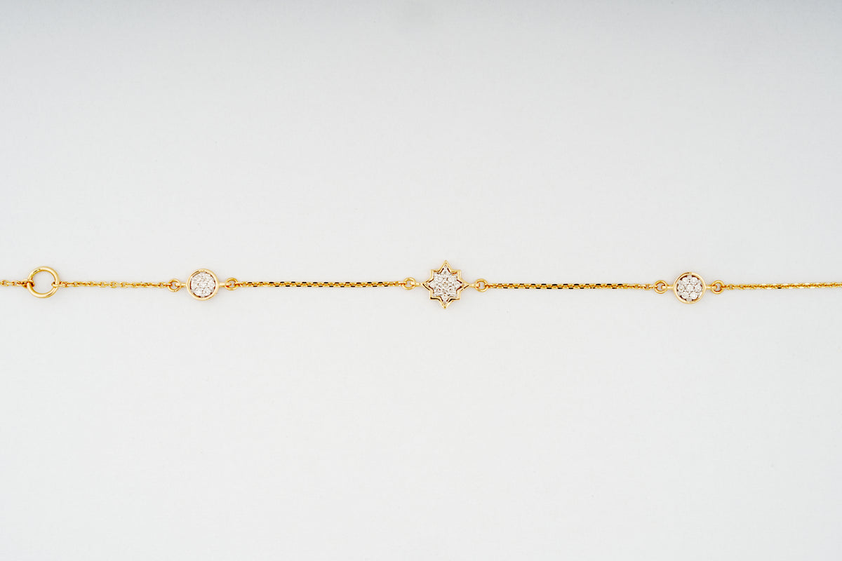 Star Motif Diamond Chain 18KT Bracelet for Daily Wear