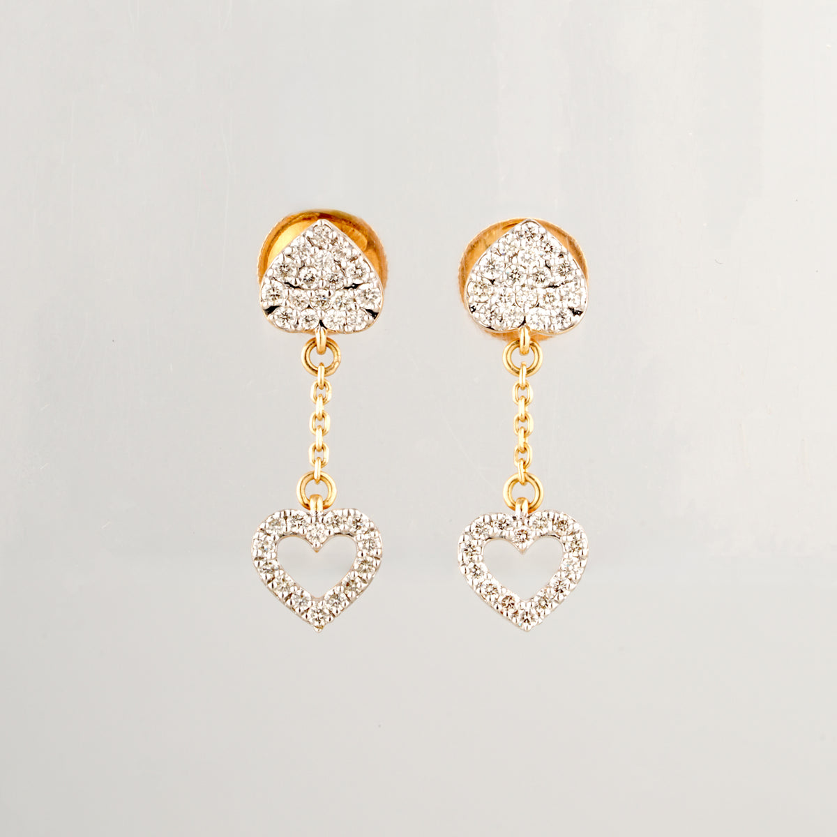 Double Heart Chain Drop 18KT Diamond Earrings