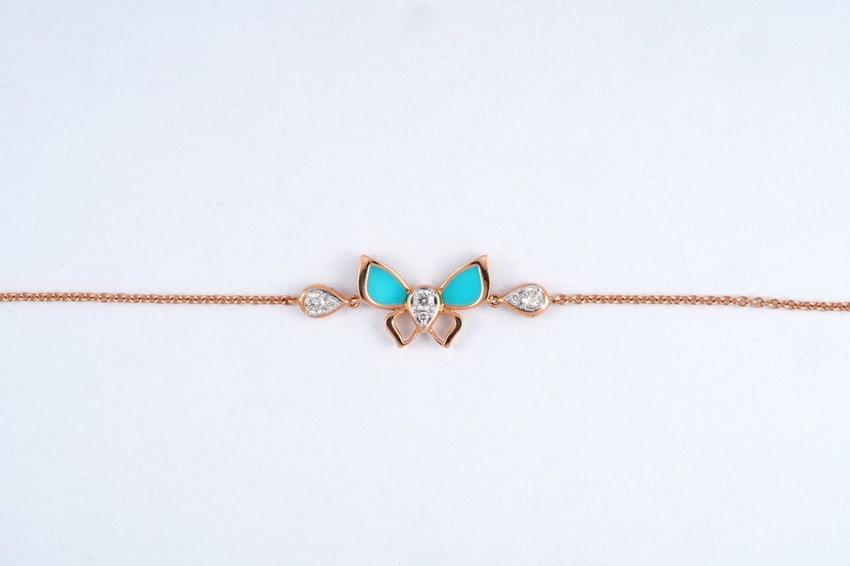 Rose Gold Turquoise Butterfly Diamond Bracelet