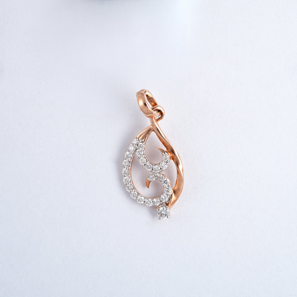 Rose gold 18KT diamond teardrop pendant with swirl design, Lille by Challani