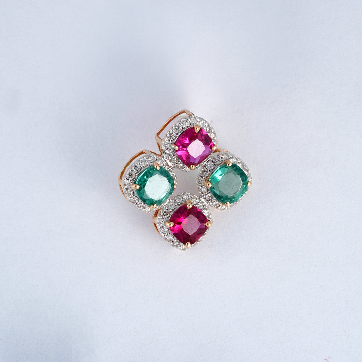 Yellow Gold Pink Green Diamond Pendant