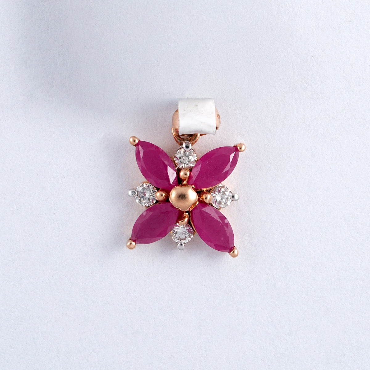 Rose Gold Pink Stone Diamond Flower Pendant