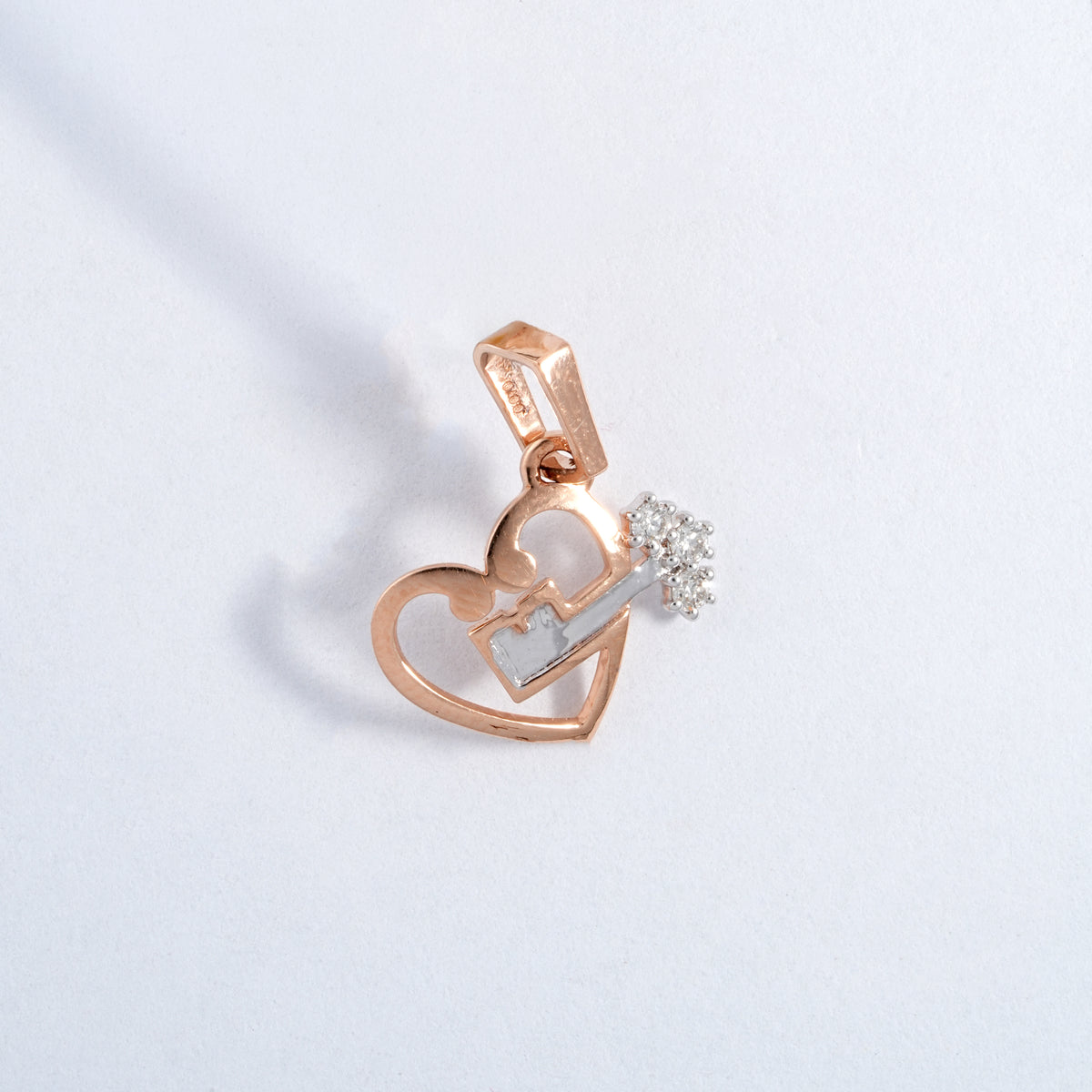 Rose Gold Heart and Key Diamond Pendant