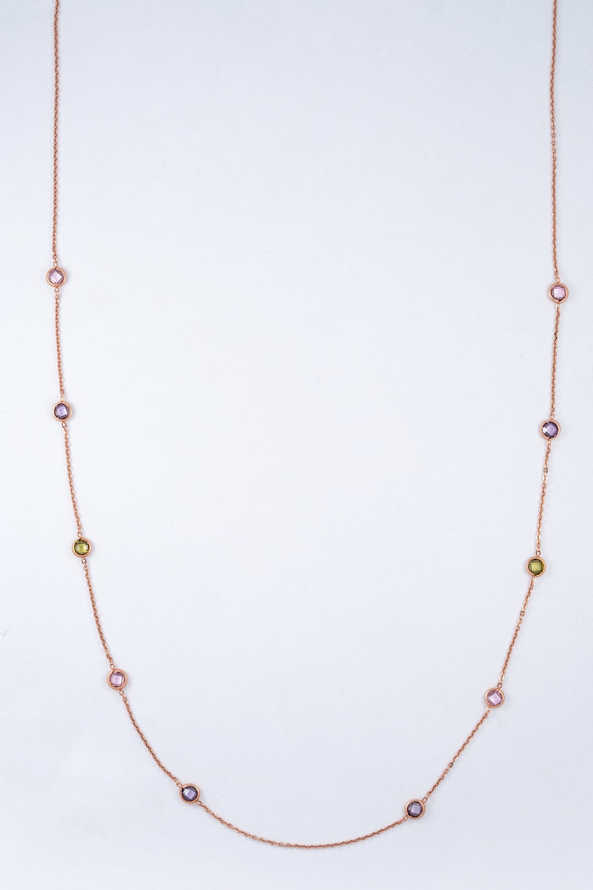Rose Gold Purple Stone Station Necklace
