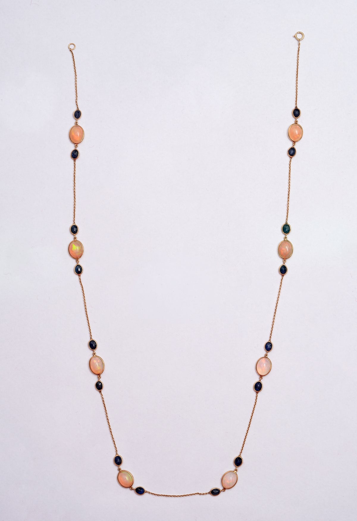 Rose Gold Opal and Sapphire Station Necklace