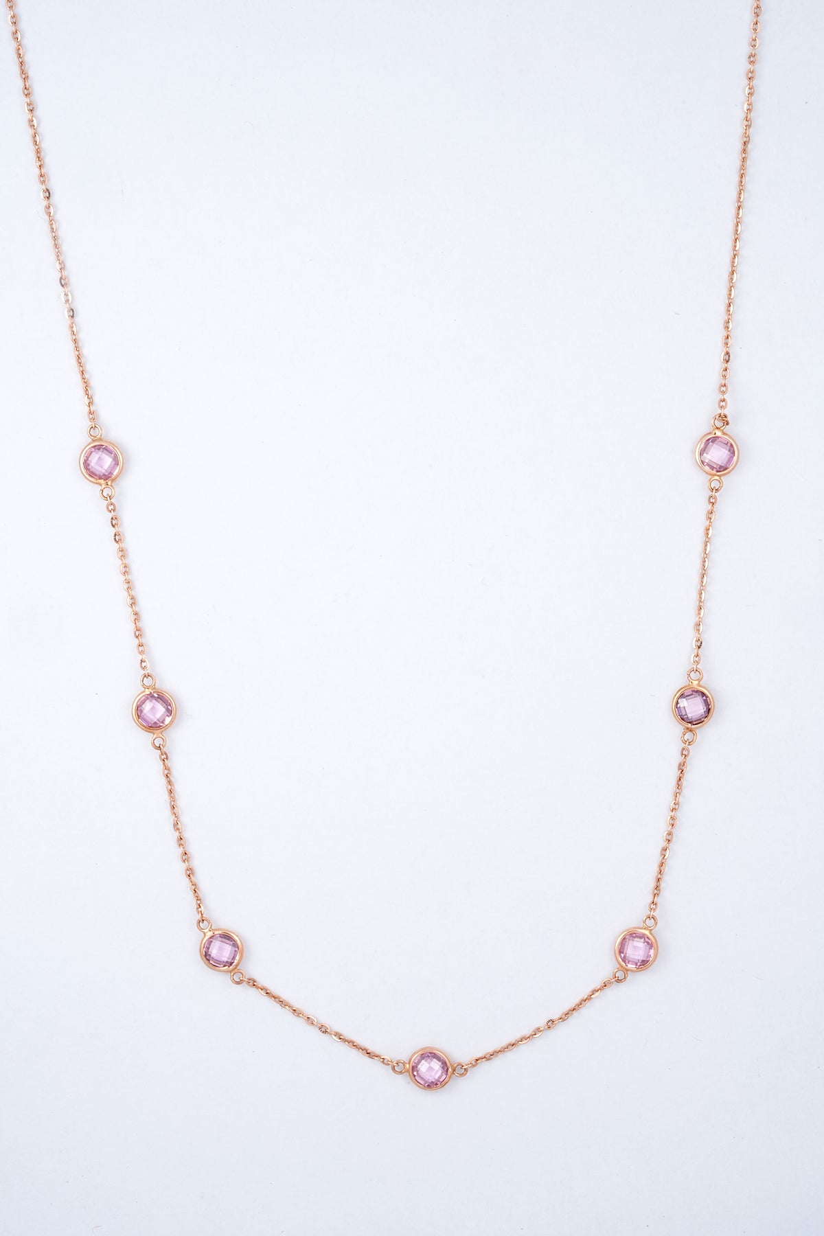 Rose Gold Pink Stone Station Necklace
