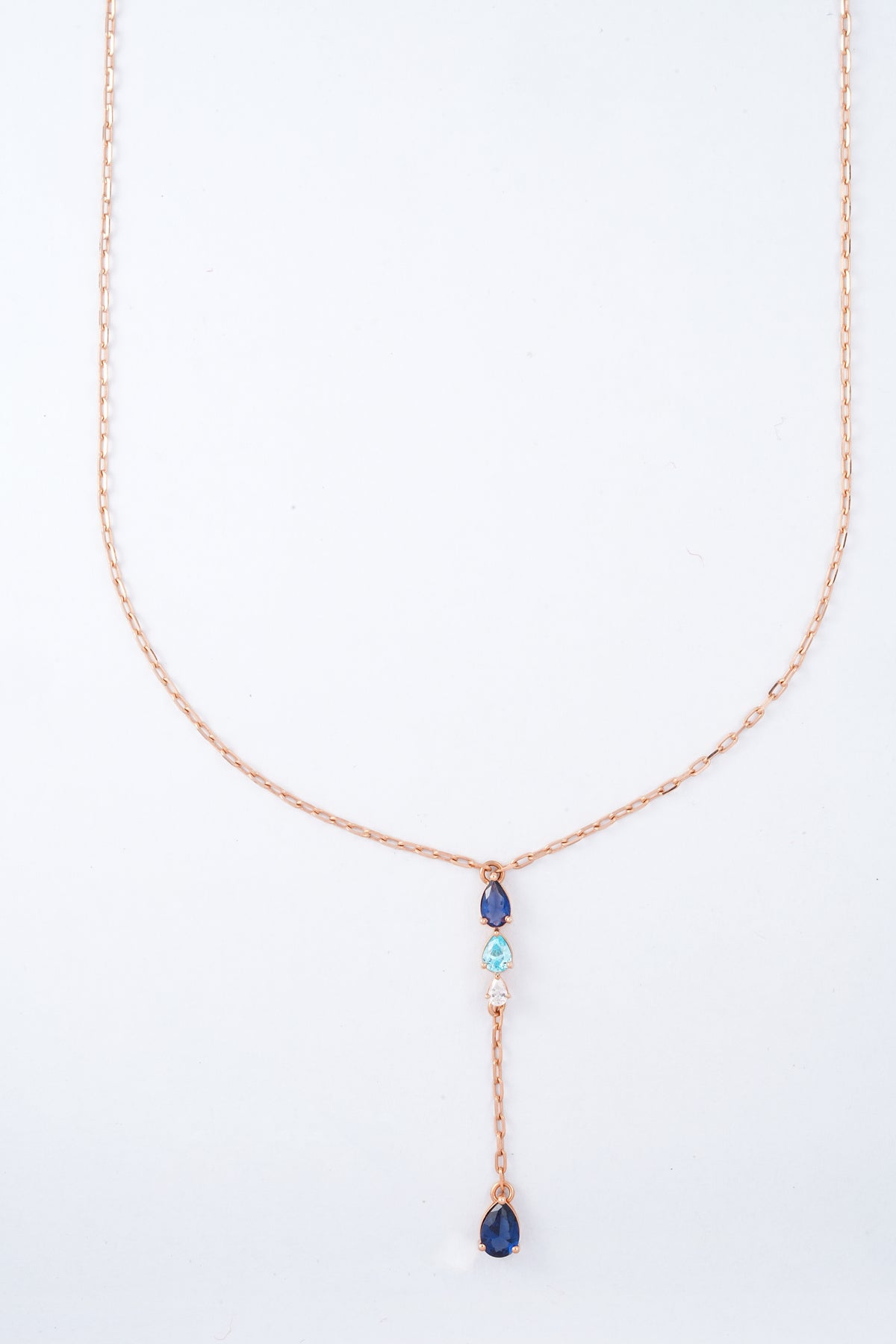 18KT Rose Gold Blue Stone Drop Y Necklace